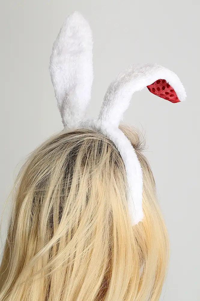 White Red Sequin Faux Fur Bunny Ears - AMIClubwear