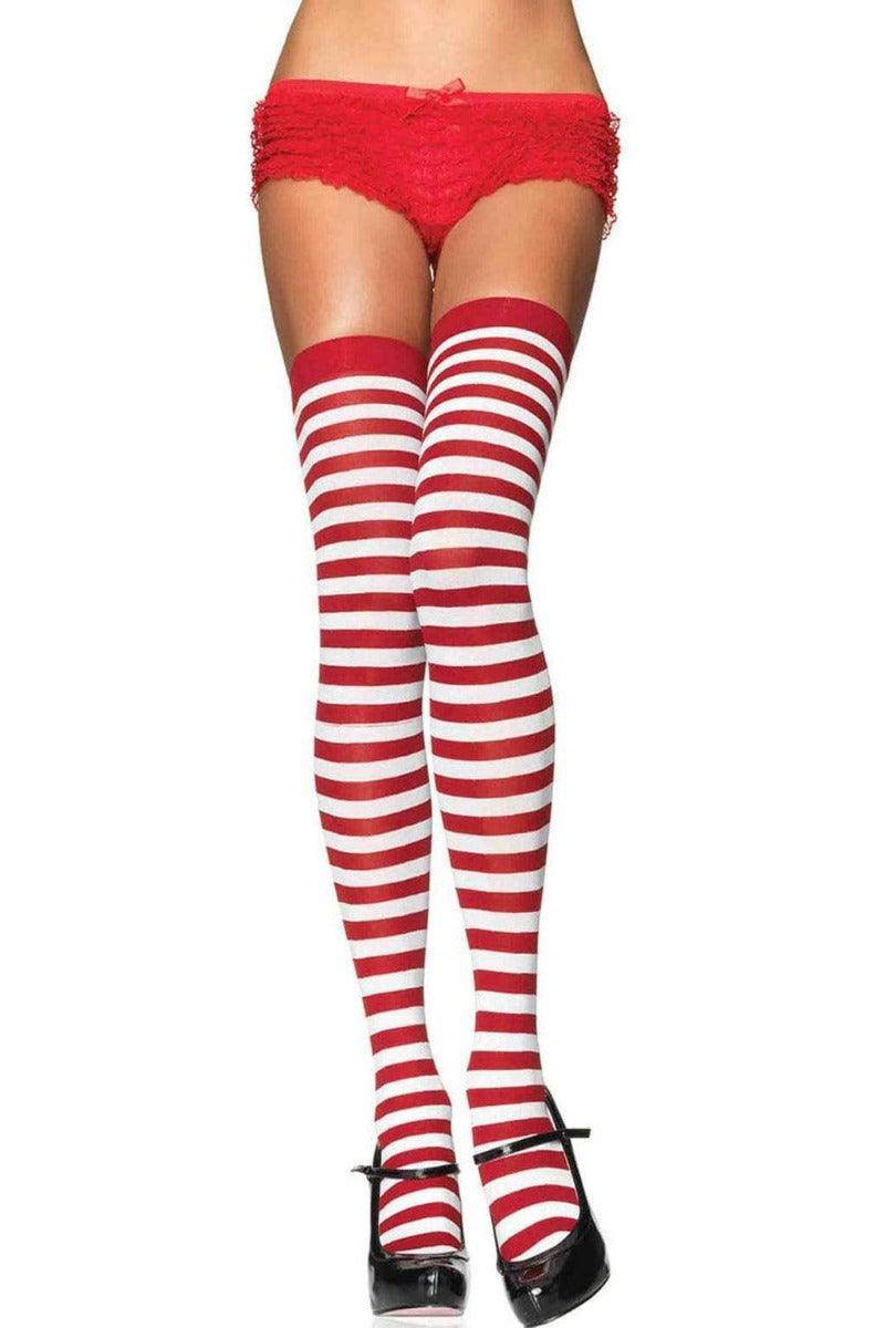 White Red Striped Nylon Stockings - AMIClubwear
