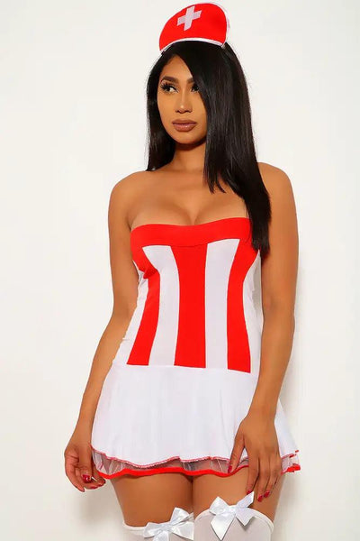 White Red Tutu Dress 3pc Nurse Halloween Costume - AMIClubwear