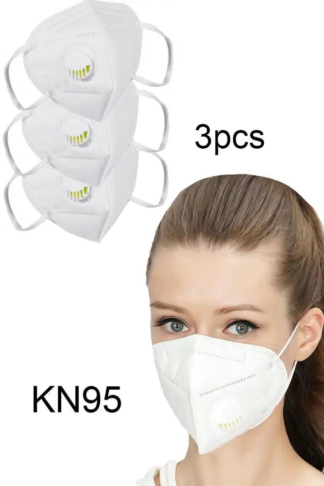 White Reusable Respirator 5 Layer KN95 3pcs Face Mask (Breathing Valve) - AMIClubwear