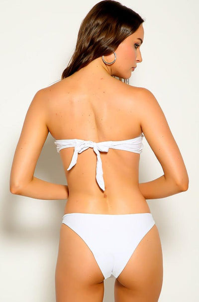 White Rhinestone Accent Bandeau Sexy Two Piece Swimsuit - AMIClubwear