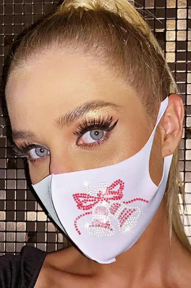 White Rhinestone Jingle Bell Mask