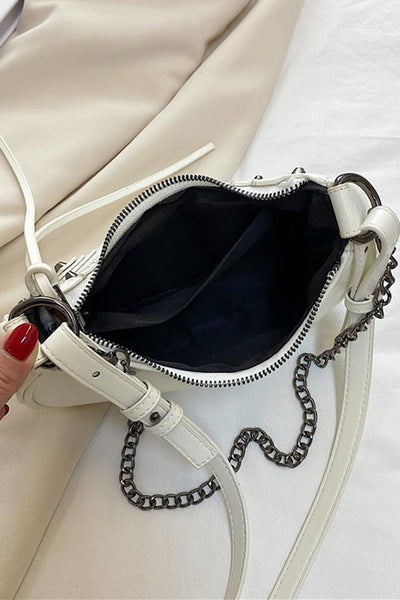 White Ruched Silver Chain Shoulder Handbag - AMIClubwear