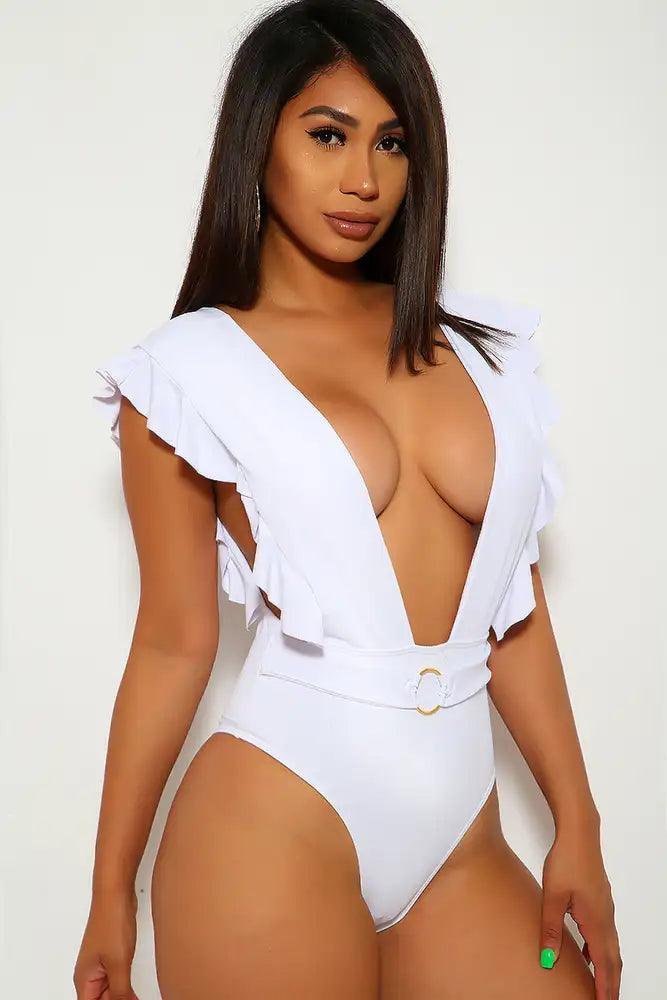 White Ruffled Monokini - AMIClubwear