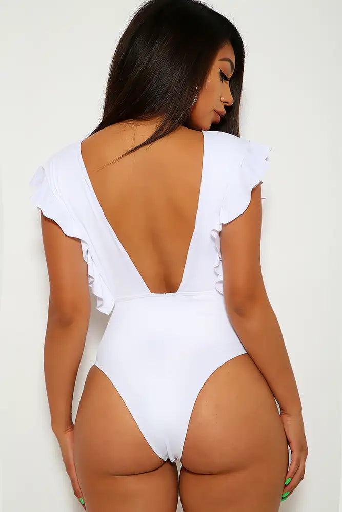 White Ruffled Monokini - AMIClubwear