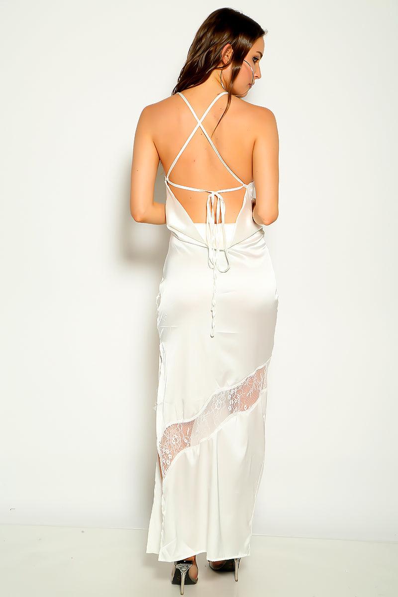 White Satin Sleeveless Maxi Sexy Party Dress - AMIClubwear
