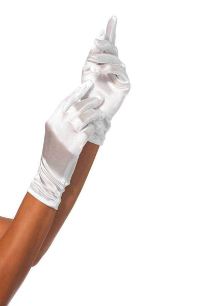 White Satin Wrist Length Costume Gloves - AMIClubwear