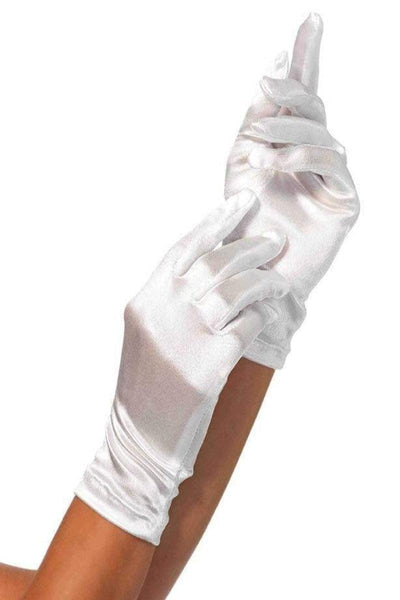 White Satin Wrist Length Costume Gloves - AMIClubwear