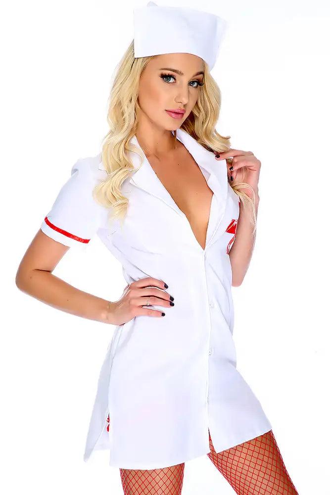 White Sexy Collar Dress Uniform 2pc Nurse Costume - AMIClubwear