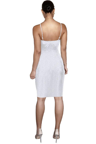 White Shimmery V-Cut Sleeveless Sexy Party Dress - AMIClubwear