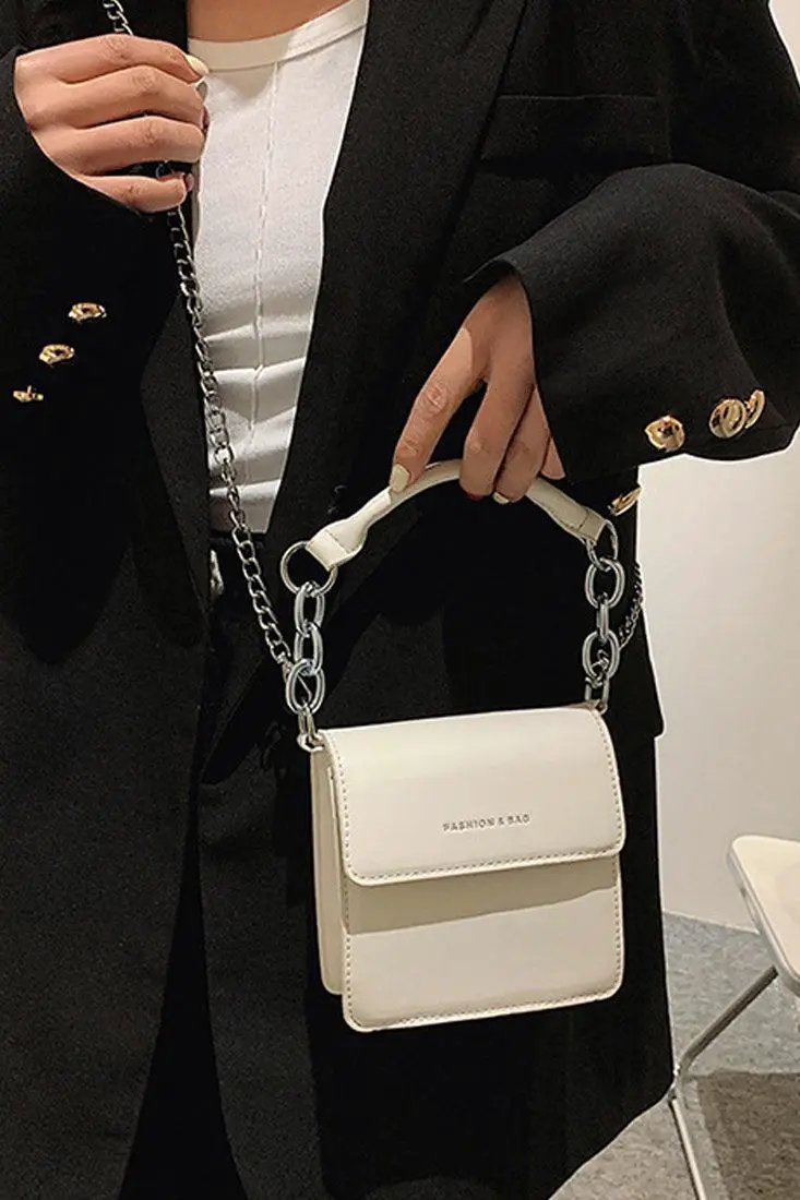 White Silver Chain Accent Purse