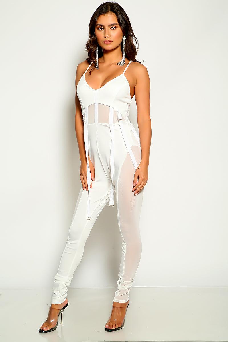 White Sleeveless Mesh Jumpsuit - AMIClubwear