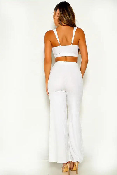 White Sleeveless Ribbed Two Piece Outfit - AMIClubwear
