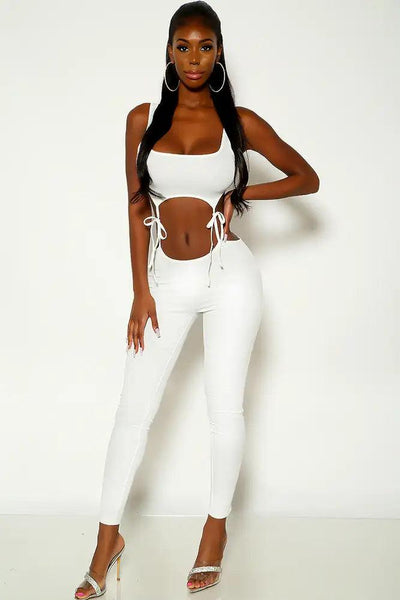 White Sleeveless Tie Knot Two Piece Jumpsuit - AMIClubwear