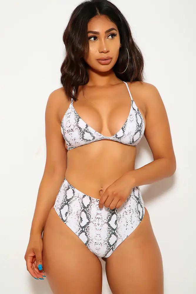 White Snake High Waist Two Piece Swimsuit