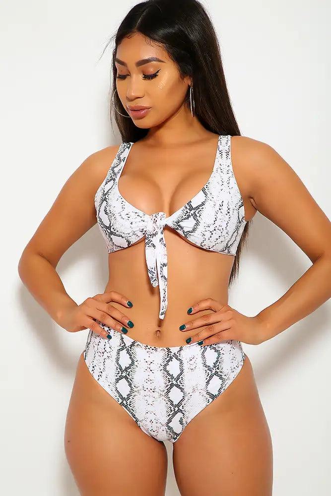 White Snake High Waist Two Piece Swimsuit - AMIClubwear