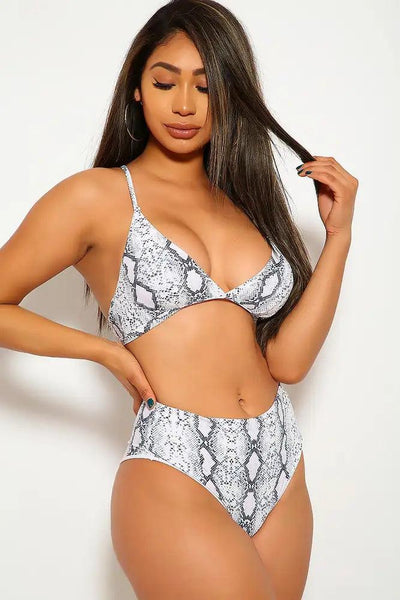 White Snake High Waist Two Piece Swimsuit - AMIClubwear