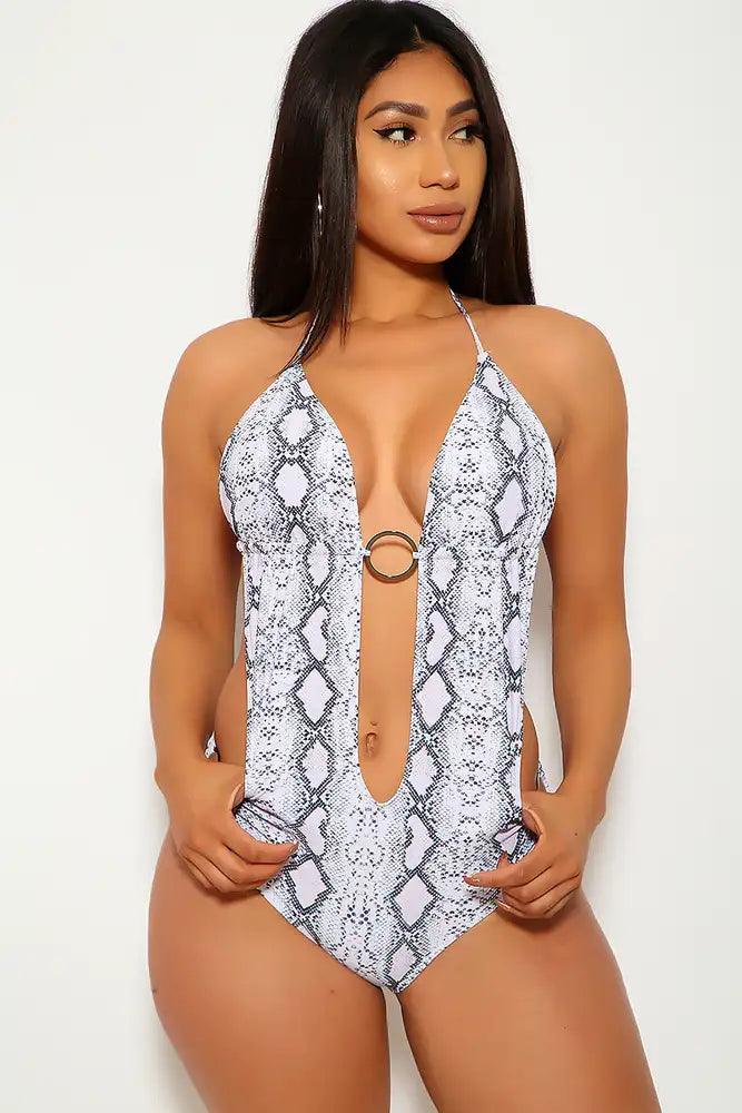 White Snake O-Ring One Piece Swimsuit - AMIClubwear