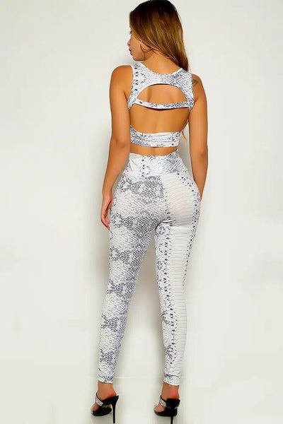 White Snake Print Two Piece Outfit - AMIClubwear