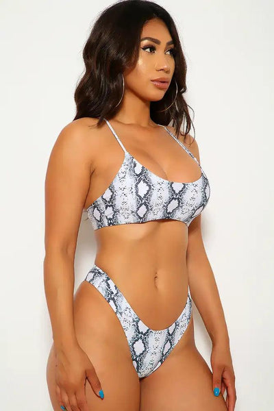 White Snake Print Two Piece Swimsuit - AMIClubwear