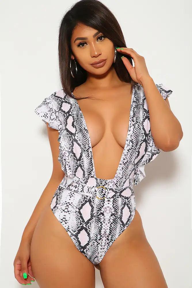 White Snake Ruffled Monokini - AMIClubwear