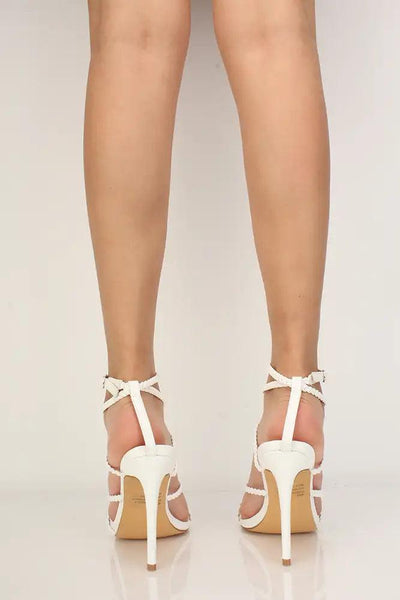 White Strappy Braided High Heels Faux Suede - AMIClubwear