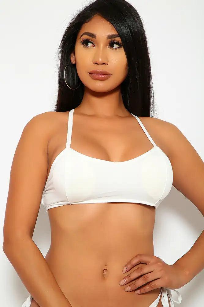 White Strappy Caged Swimsuit Top - AMIClubwear