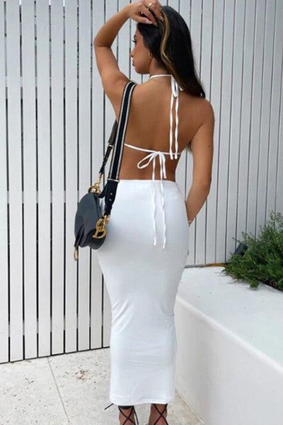 White Strappy Maxi Sexy Dress - AMIClubwear