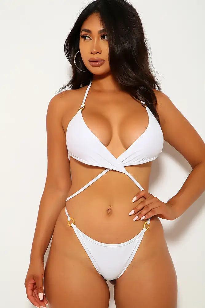 White Strappy O-Ring Two Piece Swimsuit - AMIClubwear