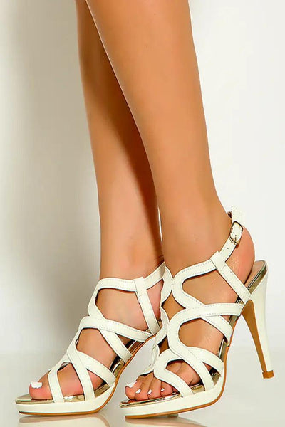 White Strappy Platform High Heels - AMIClubwear