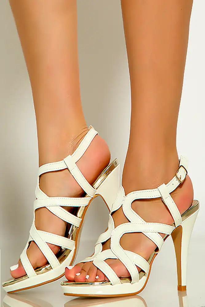 White Strappy Platform High Heels - AMIClubwear