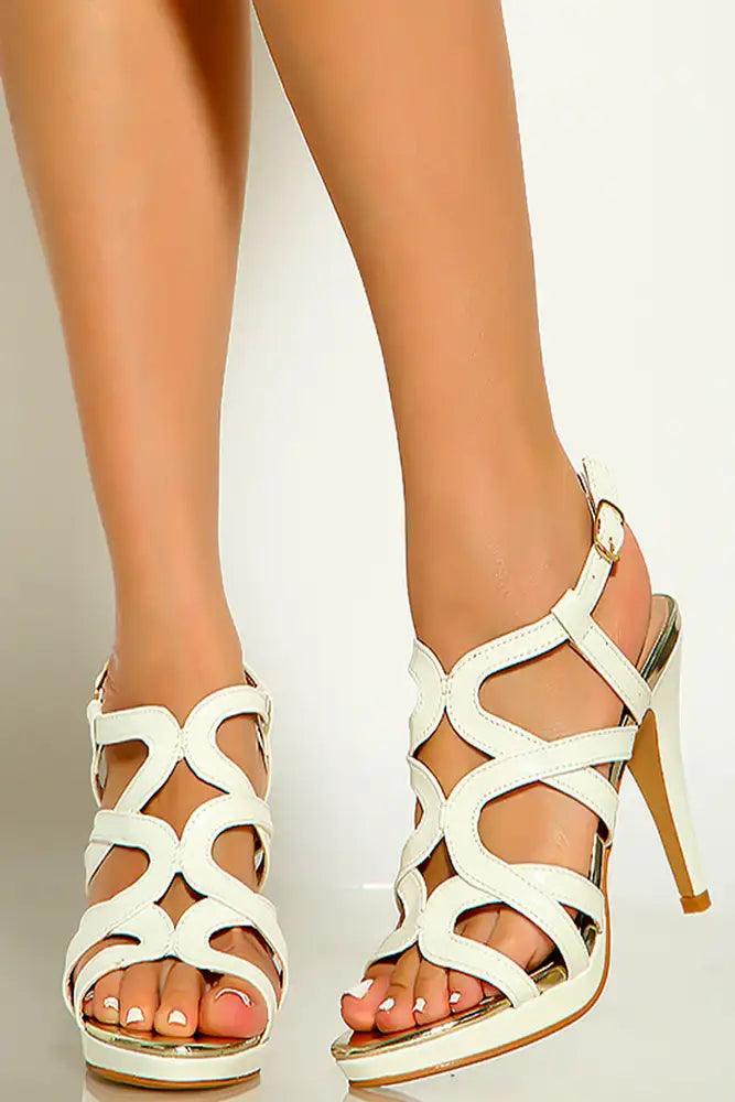 White Strappy Platform High Heels - AMIClubwear