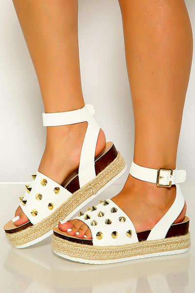 White Studded Open Toe Two Tone Wedges - AMIClubwear