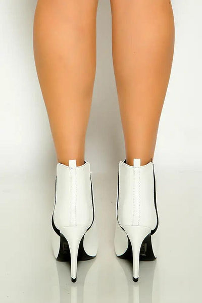 White Two Tone Pointy Toe High Heel Booties - AMIClubwear