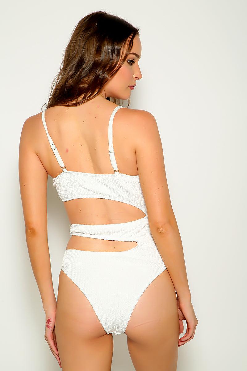 White V-Wire Cut Out Sexy One Piece Swimsuit - AMIClubwear