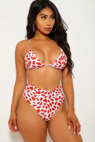 White Wine Printed Two Piece Swimsuit - AMIClubwear