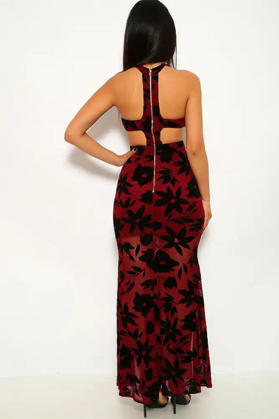 Wine Black Velvet Cut Out Maxi Party Dress - AMIClubwear