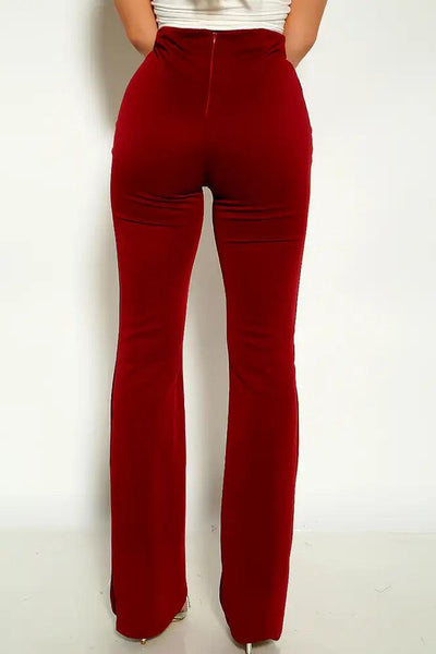 Wine Button Accent High Waist Pants - AMIClubwear