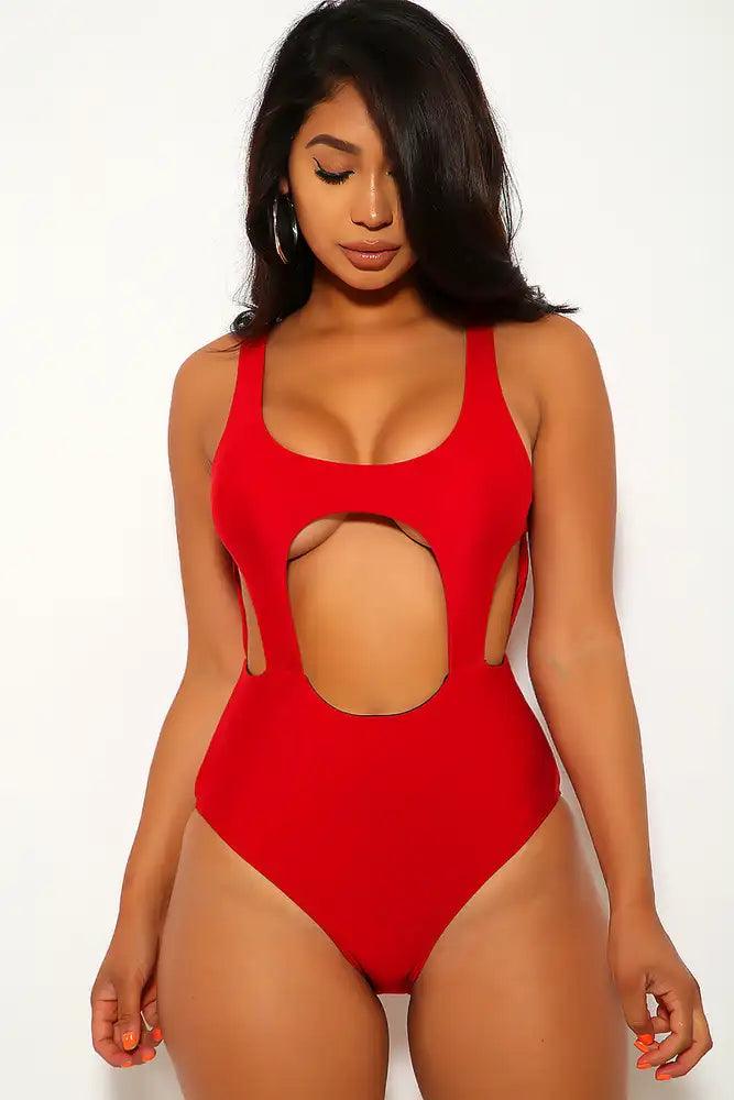 Wine Cut Out Cheeky One Piece Swimsuit - AMIClubwear