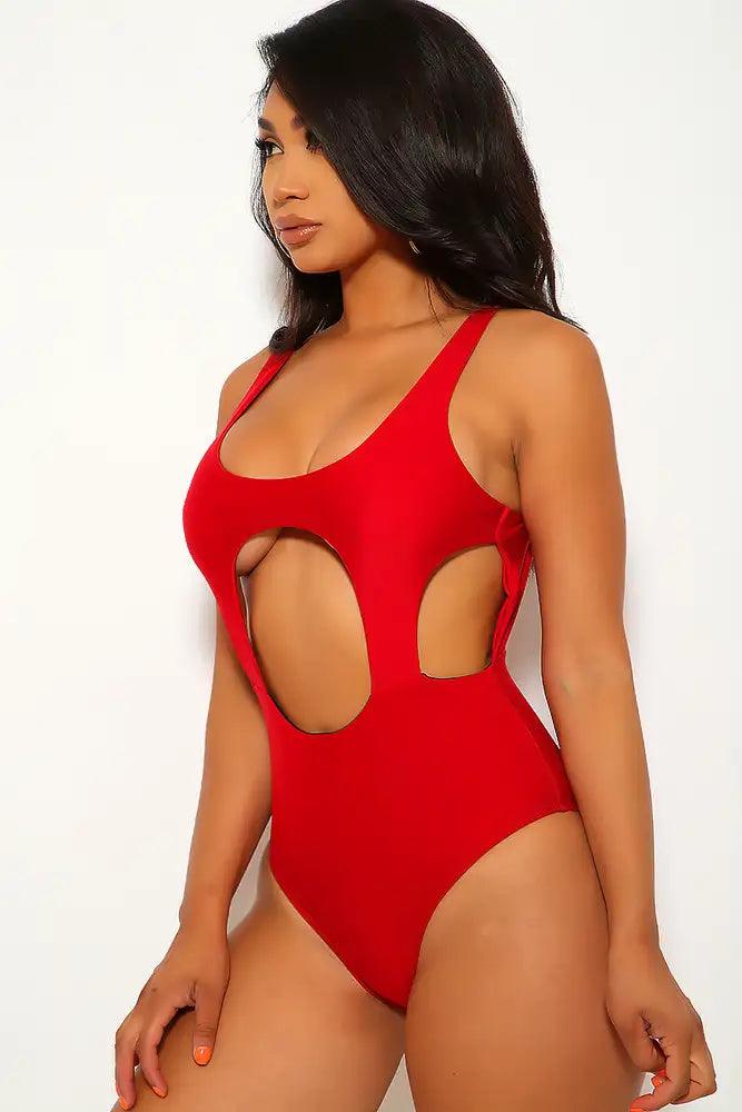 Wine Cut Out Cheeky One Piece Swimsuit - AMIClubwear