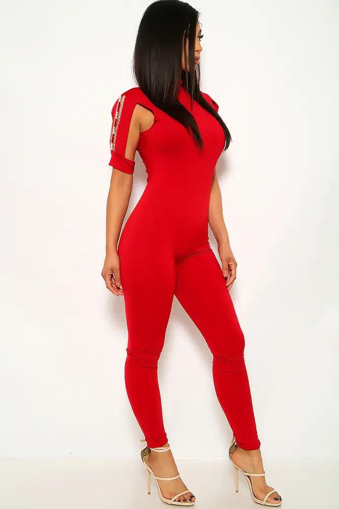 Wine Faux Pearl Cut Out Jumpsuit - AMIClubwear