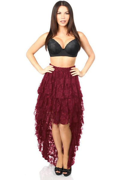 Wine High Low Lace Skirt - AMIClubwear