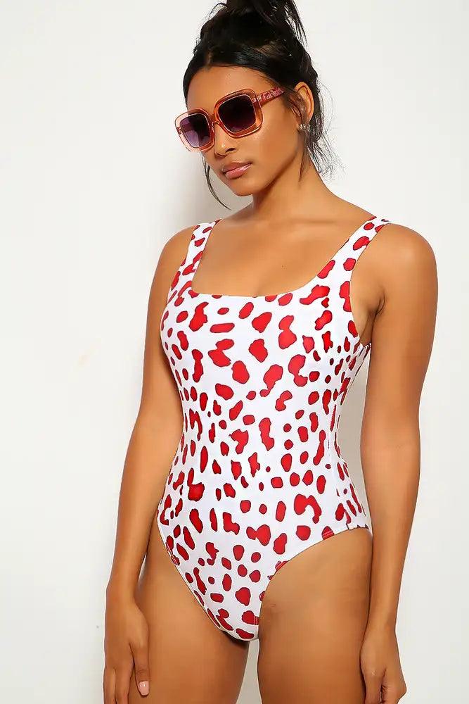 Wine Leopard Animal Print One Piece Swimsuit - AMIClubwear