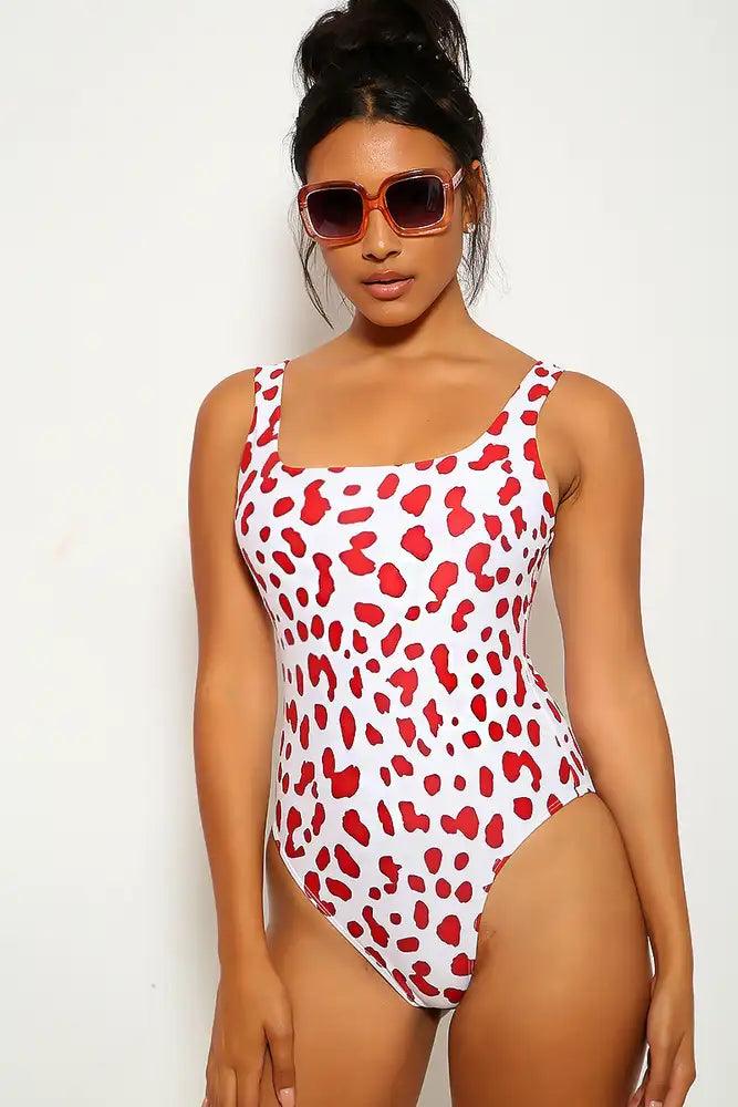 Wine Leopard Animal Print One Piece Swimsuit - AMIClubwear