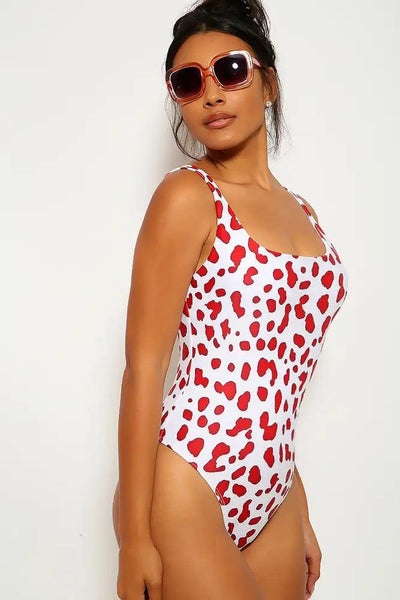 Wine Leopard Animal Print One Piece Swimsuit - AMIClubwear