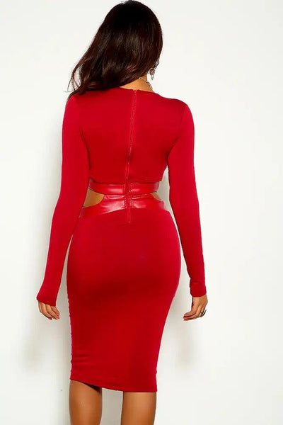 Wine Long sleeve Cut Out Party Dress - AMIClubwear