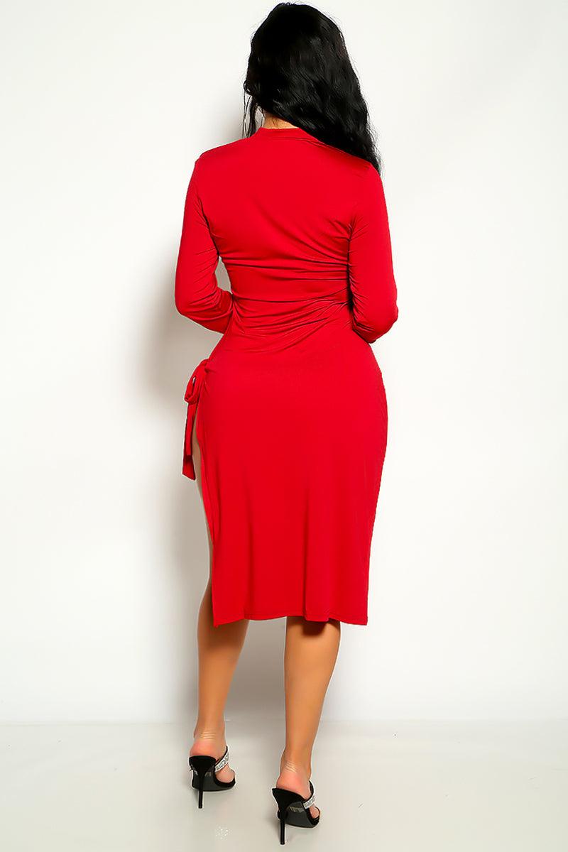 Wine Long Sleeve Side Tie Knot Party Sexy Dress - AMIClubwear