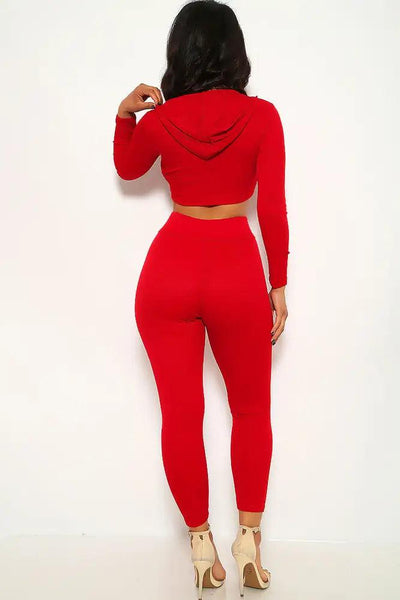 Wine Ribbed Long Sleeve Two Piece Outfit - AMIClubwear