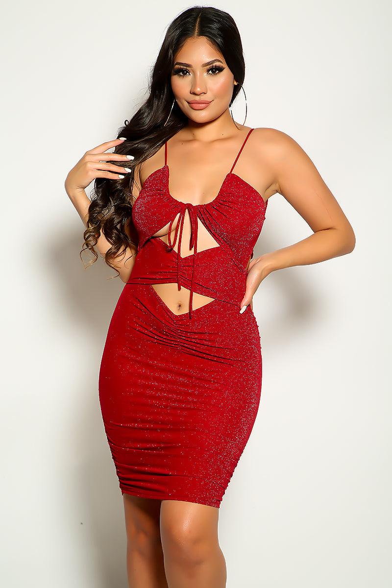 Wine Shimmery Sleeveless Cut Out Sexy Party Dress - AMIClubwear