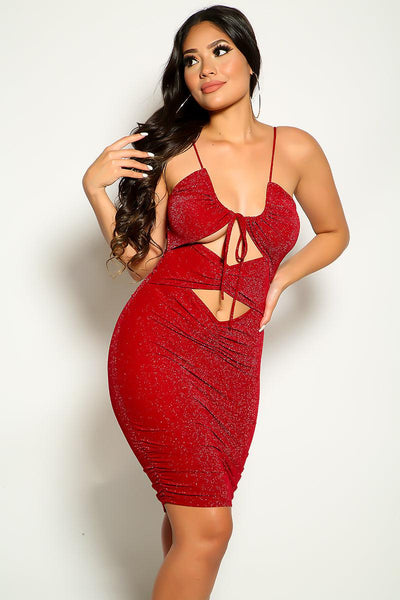 Wine Shimmery Sleeveless Cut Out Sexy Party Dress - AMIClubwear